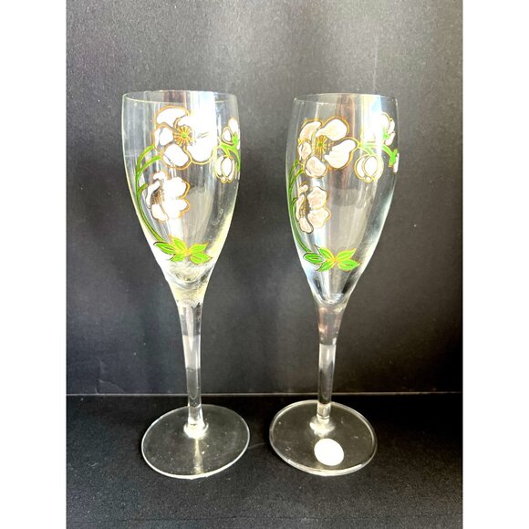 PR French Champagne Flutes Perrier Jouet Belle Epoque France Cherry Blossom - Picture 3 of 9